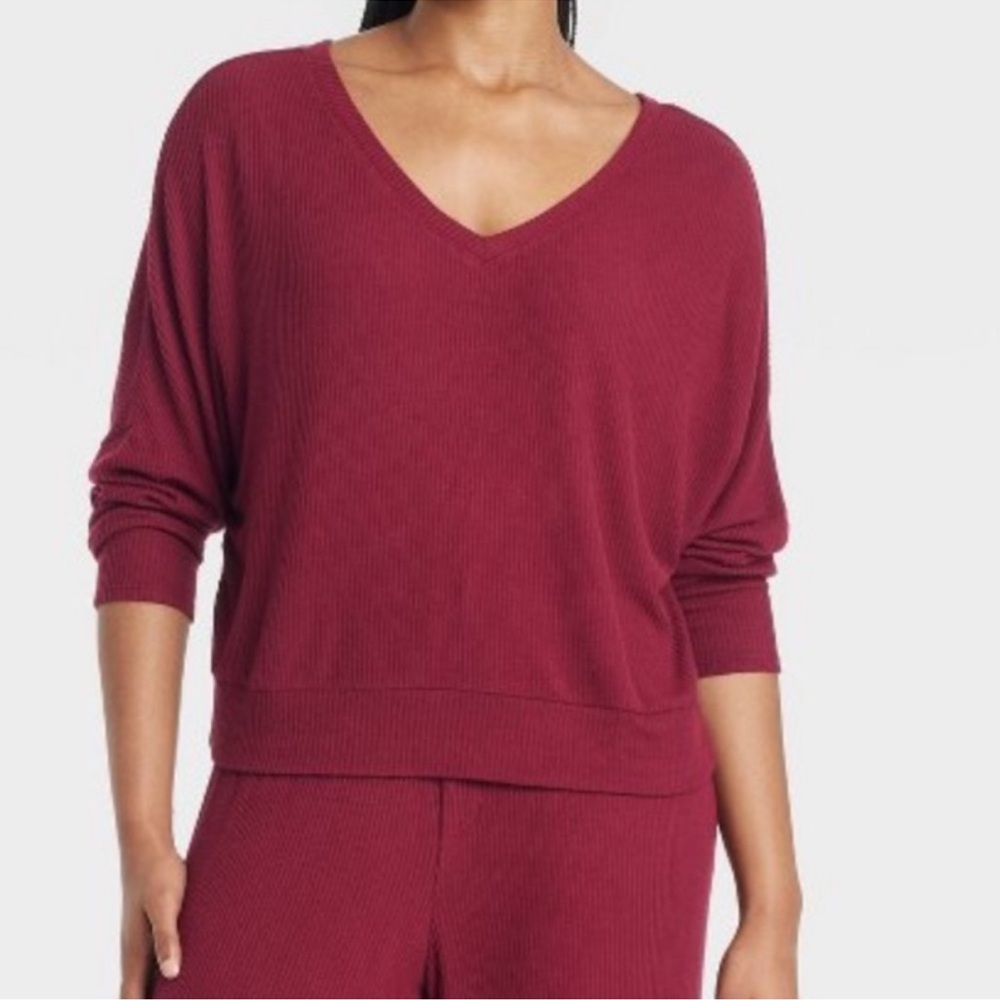 Women's Cozy Ribbed Pullover.  Red. Auden